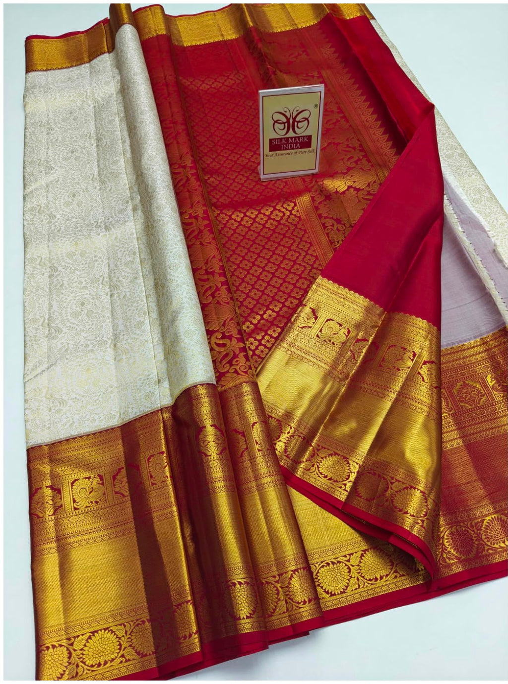Grand Wedding Silk Saree with Zari Butta and Golden Pallu - Handloom Pure Silk -FP120KuWedding