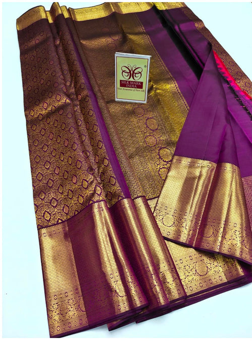 Grand Wedding Silk Saree with Zari Butta and Golden Pallu - Handloom Pure Silk -FP120KuWedding