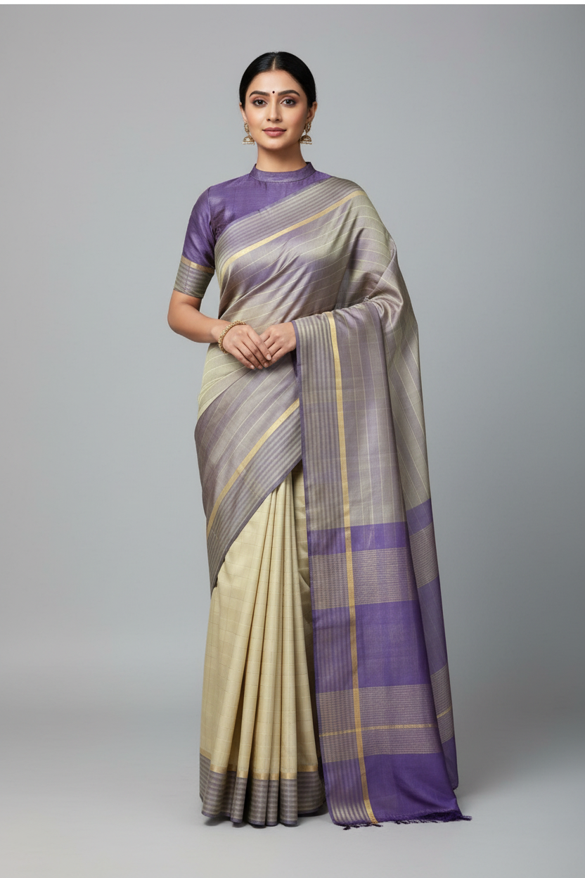 One and Half Warp Soft Silk Sarees Zari Butta All Over Saree With Rich Zari Pallu - FP45KuSoft