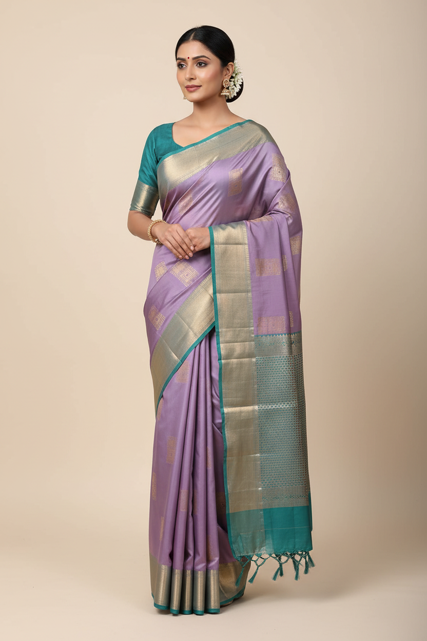 One and Half Warp Soft Silk Sarees Zari Butta All Over Saree With Rich Zari Pallu - FP45KuSoft
